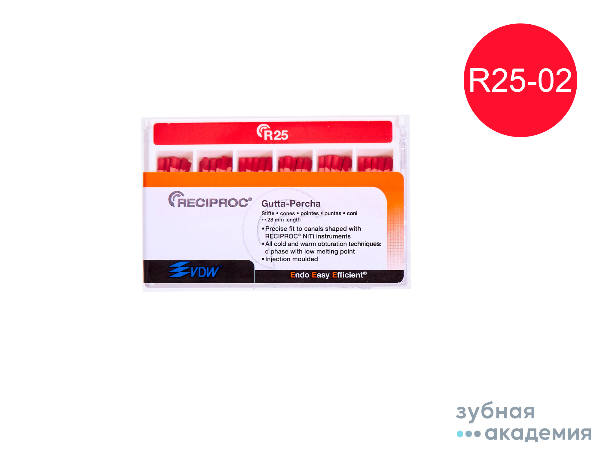 Гуттаперчевые штифты Реципрок №25 упаковка  60 шт /VDW/ Германия